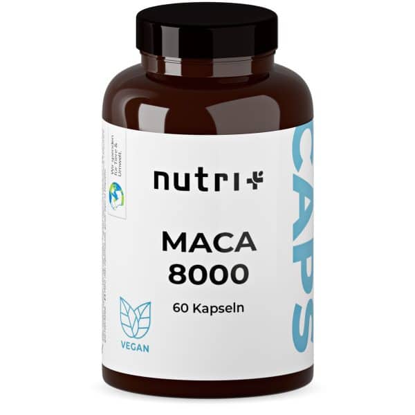nutri+ Maca Kapseln schwarz rot gelb - Pulver aus Wurzelextrakt